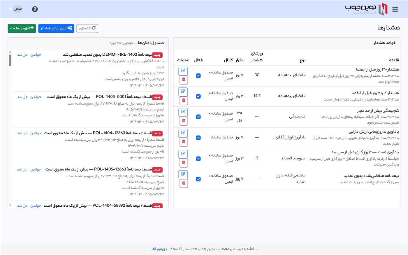 موتور هشدار: پنجره تمدید، سررسید و انقضا
